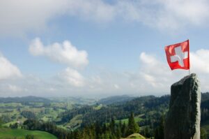 Picture in Switzerland with Swiss flag.