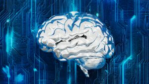 A digital artwork depicting the synergy between the human brain and artificial intelligence (AI). Featuring futuristic visuals, the metallic, liquid-like brain exudes sophistication, surrounded by electronic circuit patterns symbolizing connectivity and technological evolution. This piece represents a future where AI and humanity collaborate to create limitless innovation. Published by Ecliptic Graphic on Unsplash.
